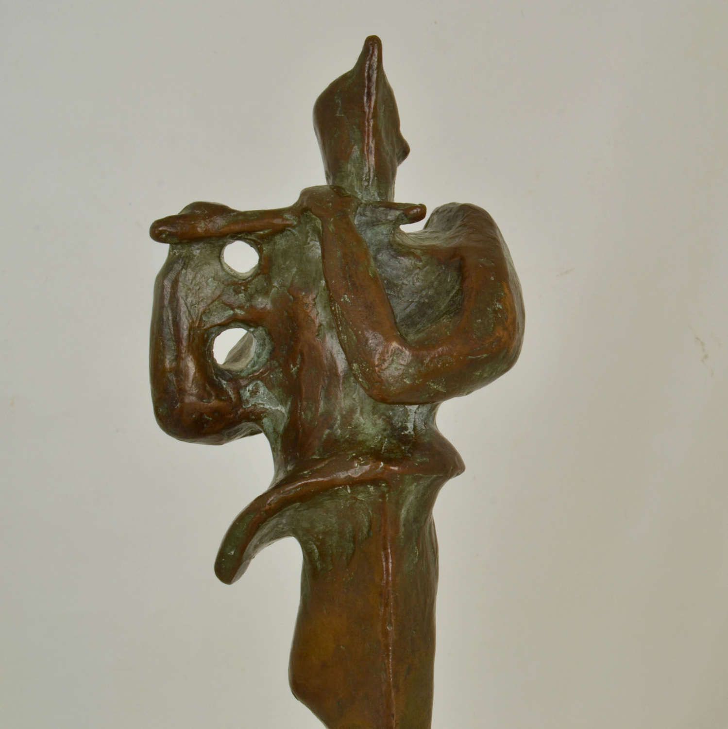 Expressive Bronze Sculpture Of Flute Player photo for sale