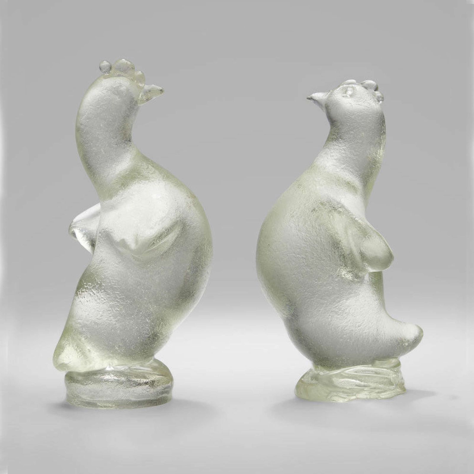 Two Hen Sculptures In Corroso Glass By Archimede Seguso Circa 1938 photo vintage