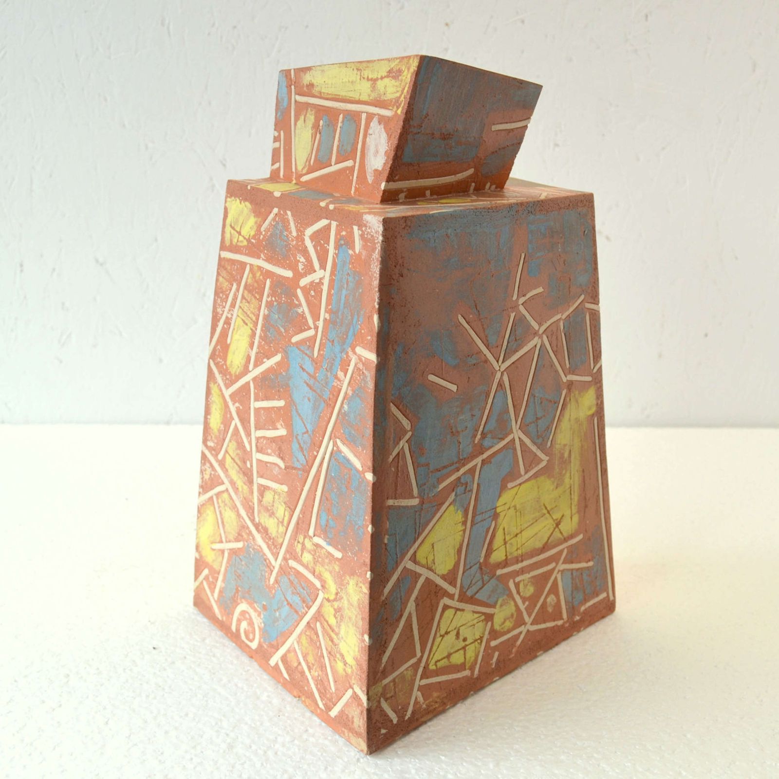 Terracotta Art Vase Decorated In Bright Colours photo buy