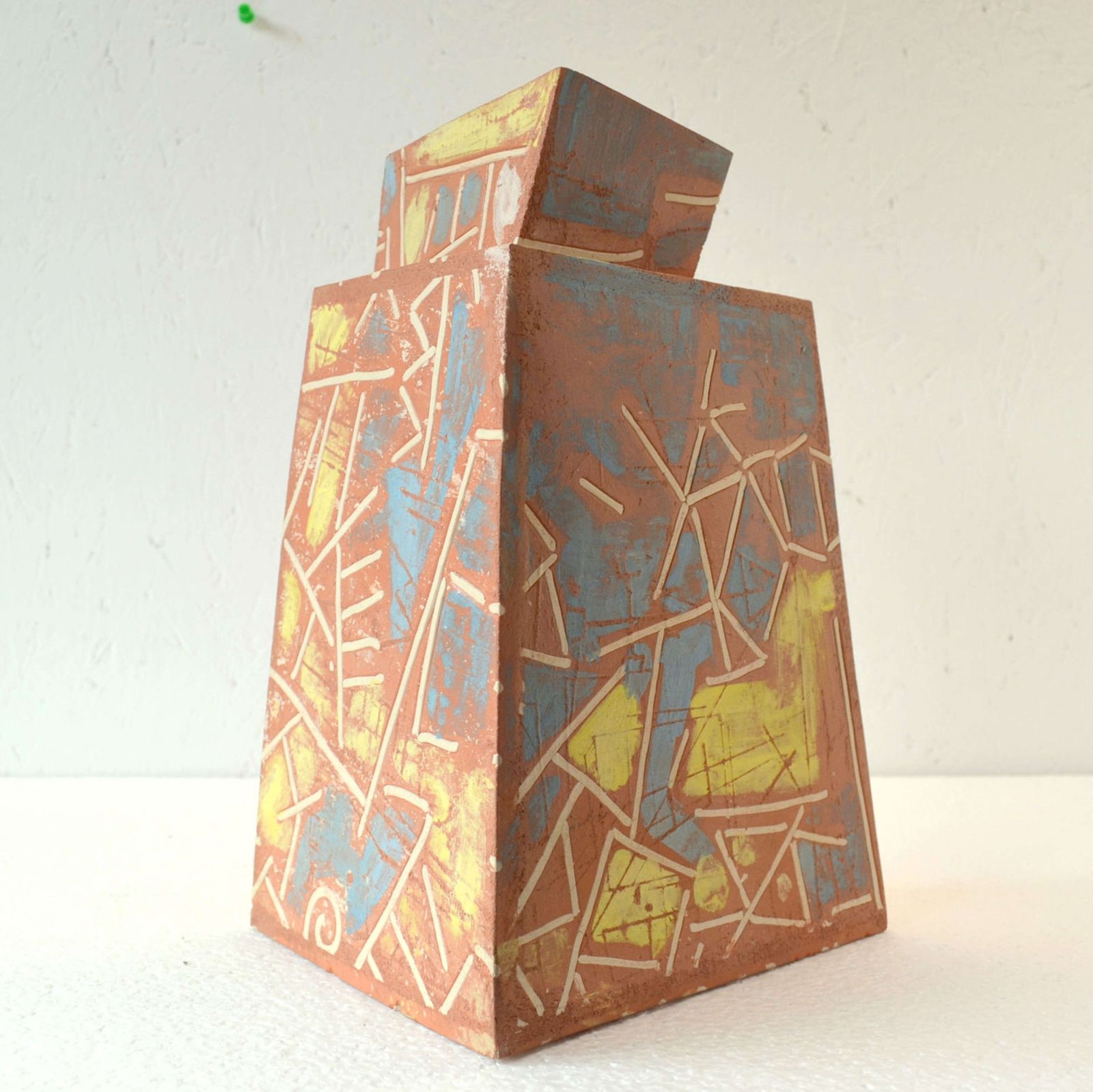 Terracotta Art Vase Decorated In Bright Colours photo vintage