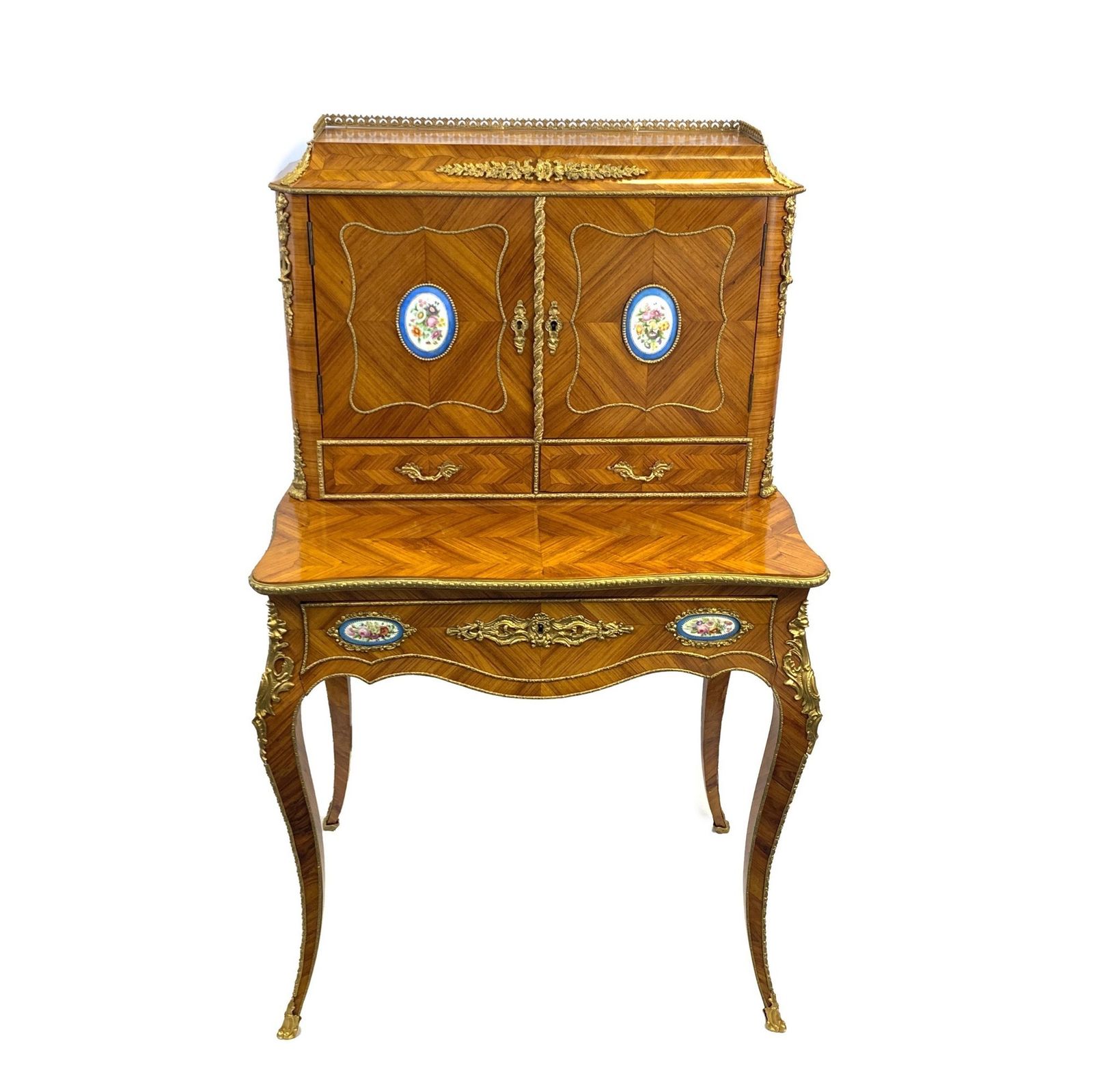 French Kingwood, Gilt Metal And Porcelain Mounted Bonheur Du Jour, Late 19th Century photo furniture