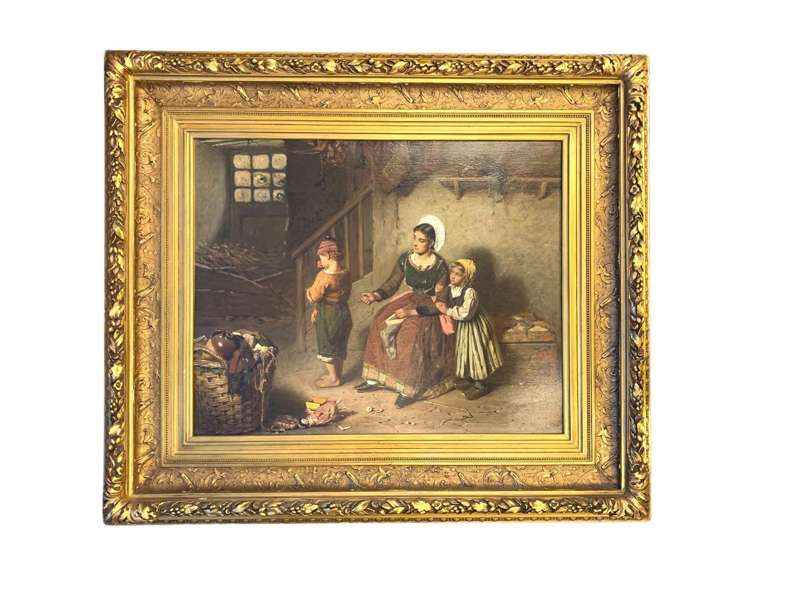 Large Northern European Portrait Of A Peasant Women And Her Children