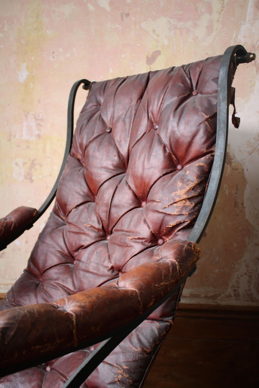 19th C Country House Campaign Ox Blood Leather Iron Rocking Chair R.W. Winfield photo Furniture
