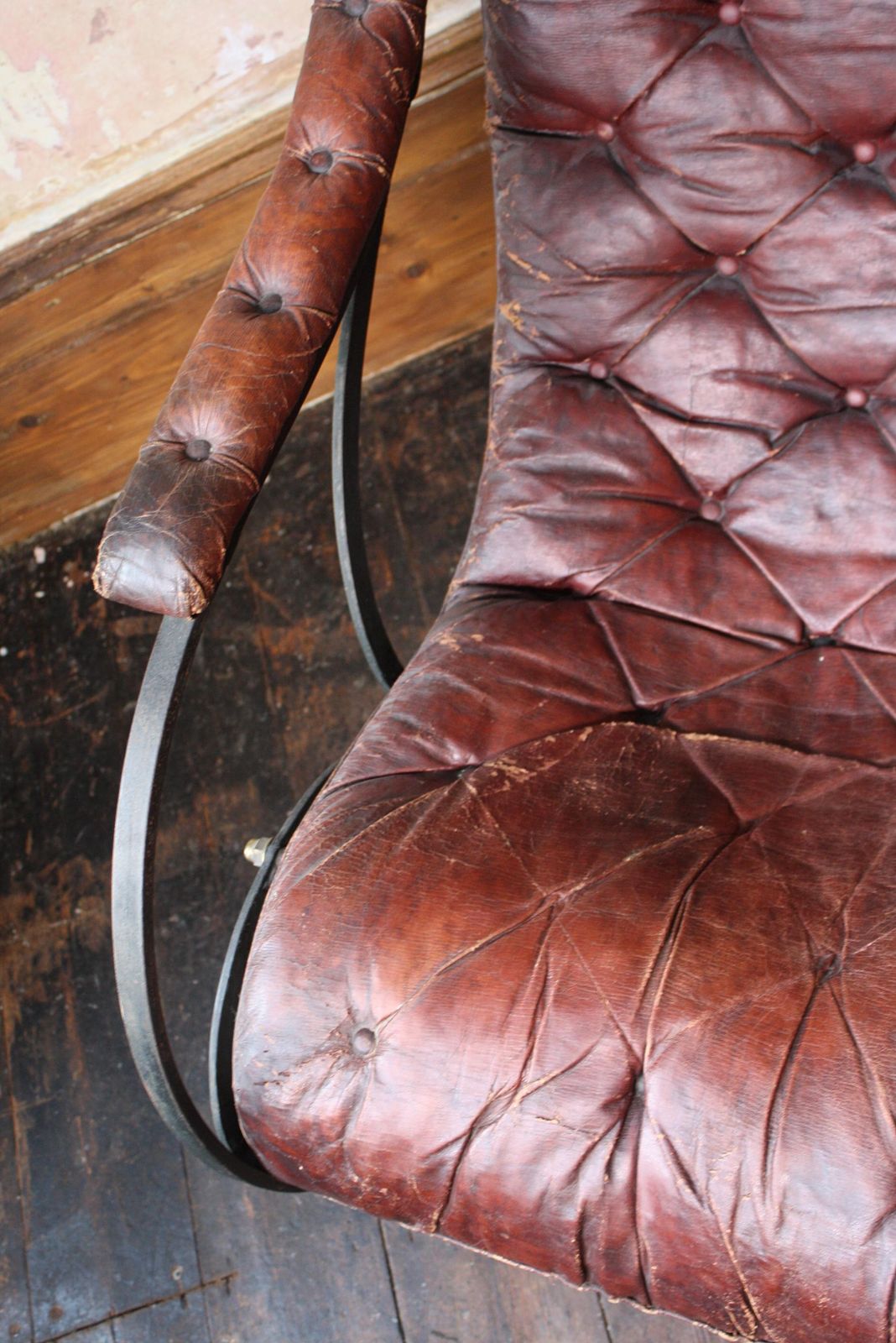 19th C Country House Campaign Ox Blood Leather Iron Rocking Chair R.W. Winfield photo vinterior