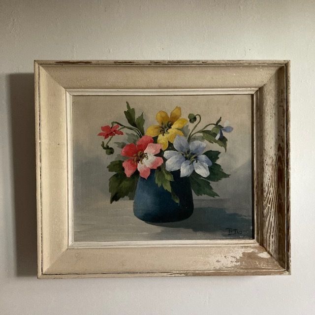 Flowers In Blue Vase, 1950s, Vintage