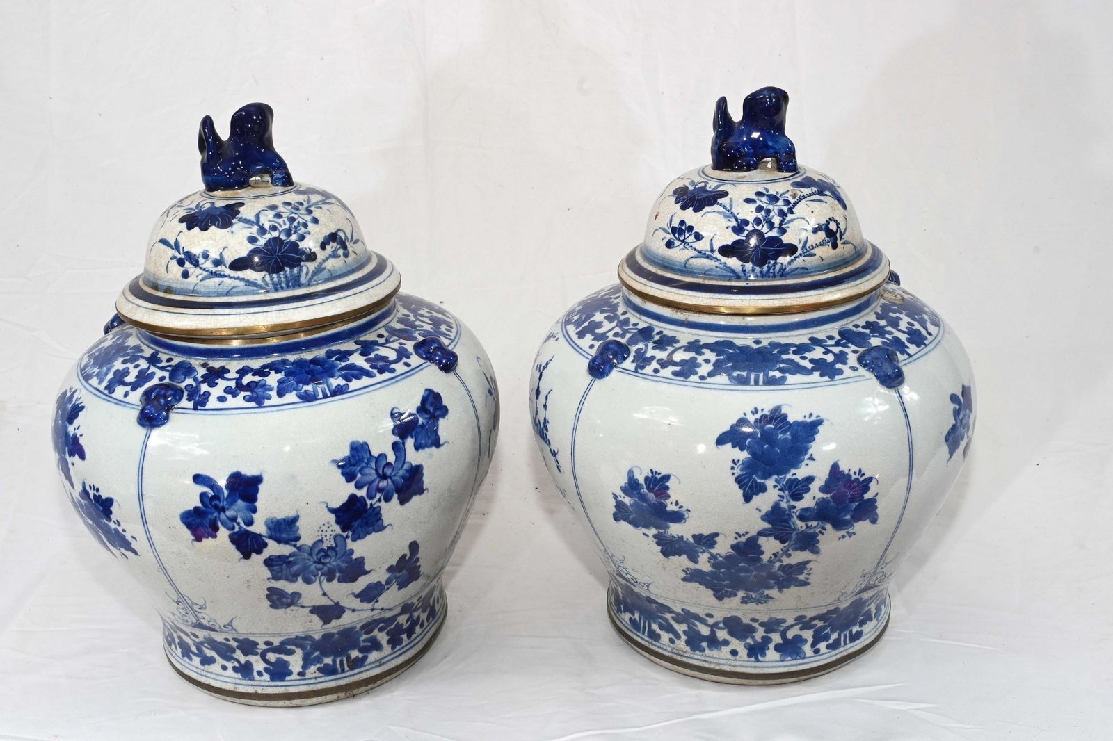 Nanking Porcelain Temple Jars Lidded Blue And White Urns photo furniture