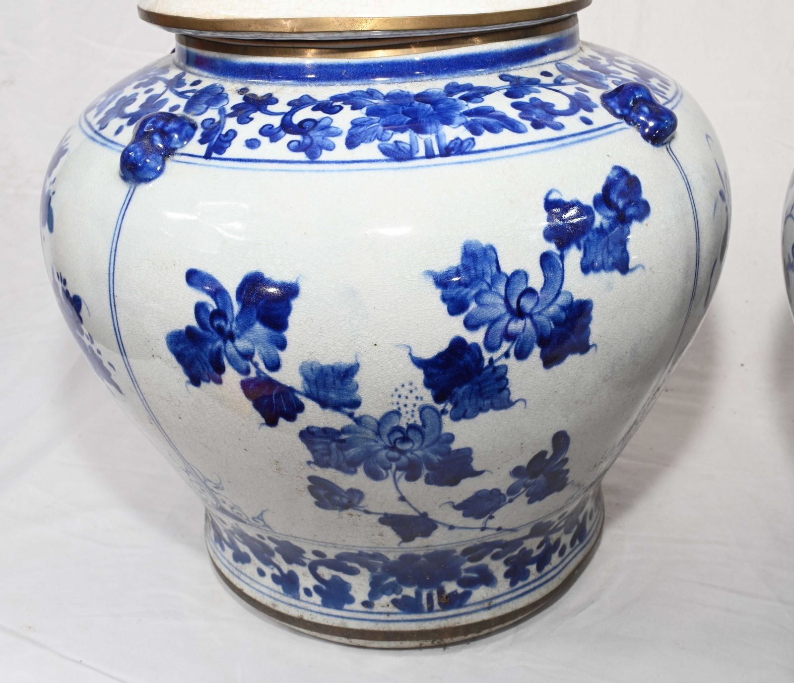 Nanking Porcelain Temple Jars Lidded Blue And White Urns photo for sale