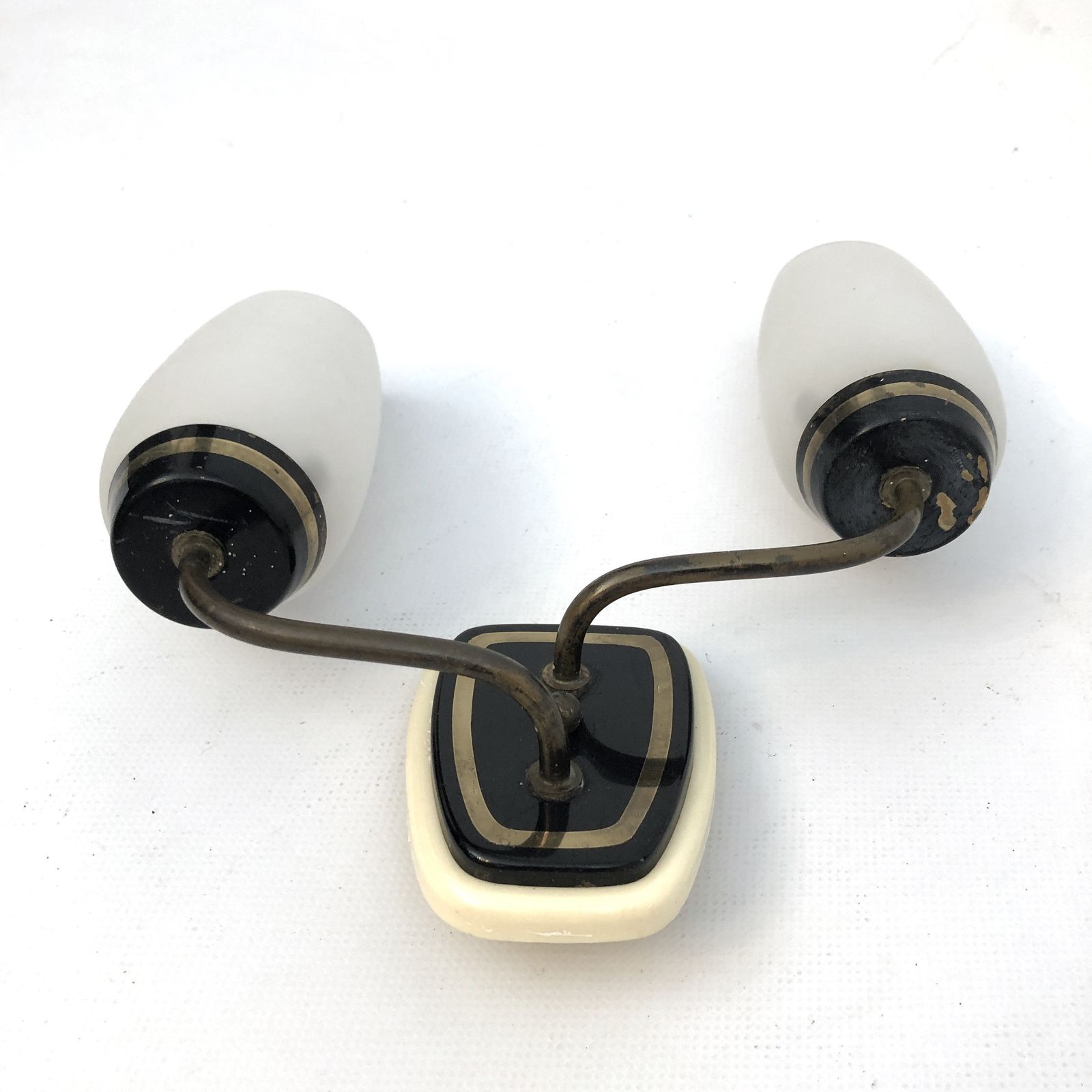 Stilnovo Style, Mid Century Italian Brass And Opaline Glass Sconces. Set Of Two photo buy