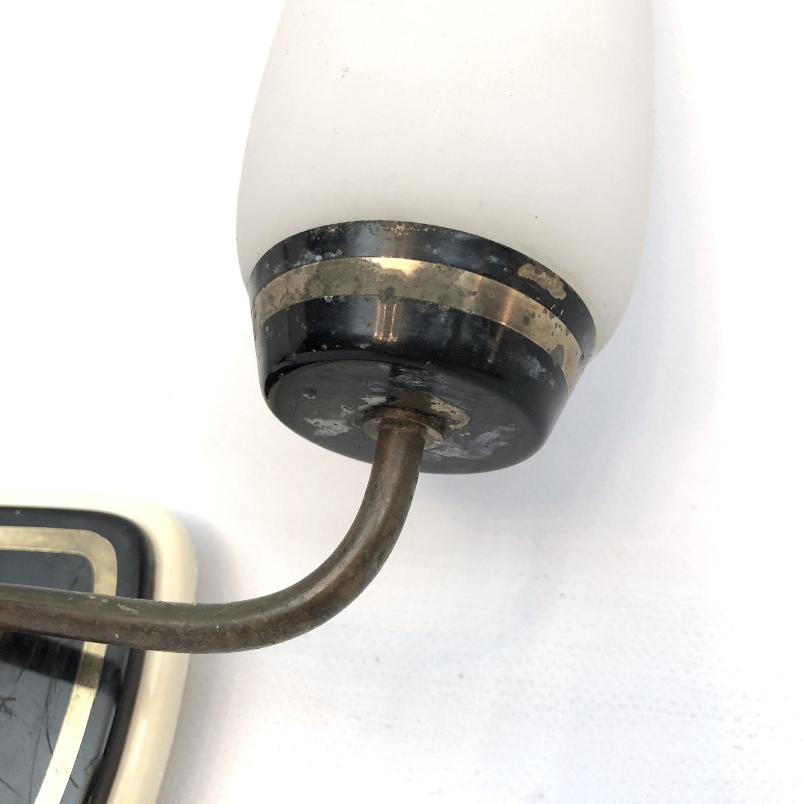 566.8 Stilnovo Style, Mid Century Italian Brass And Opaline Glass Sconces. Set Of Two photo