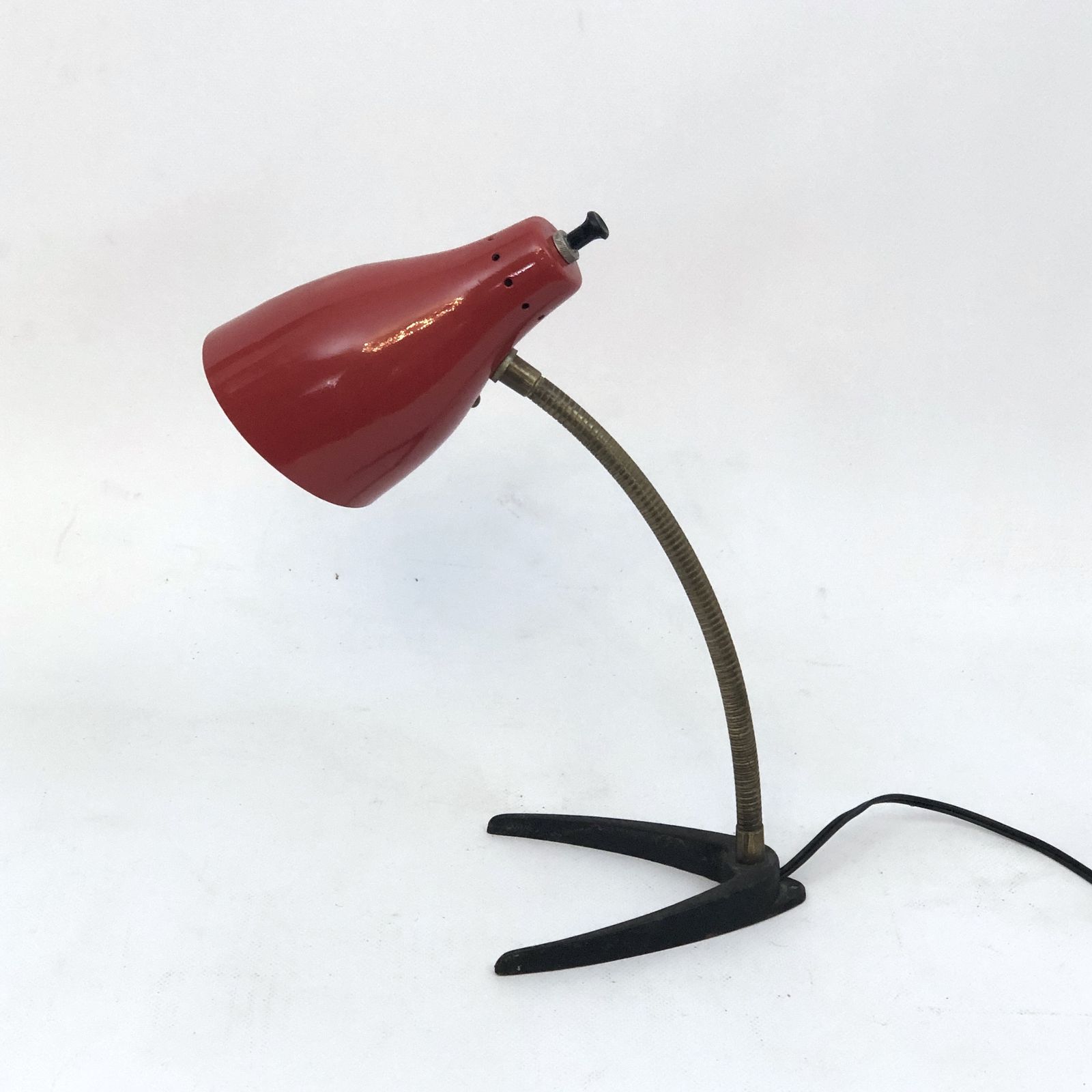 Vintage Italian Brass And Red Lacquer Flexible Table Lamp From 50s photo furniture