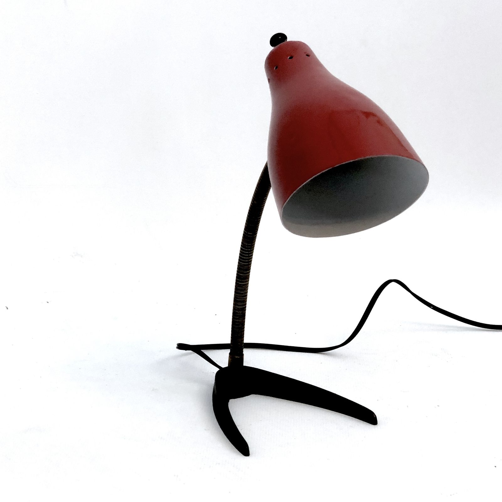 Vintage Italian Brass And Red Lacquer Flexible Table Lamp From 50s photo for sale