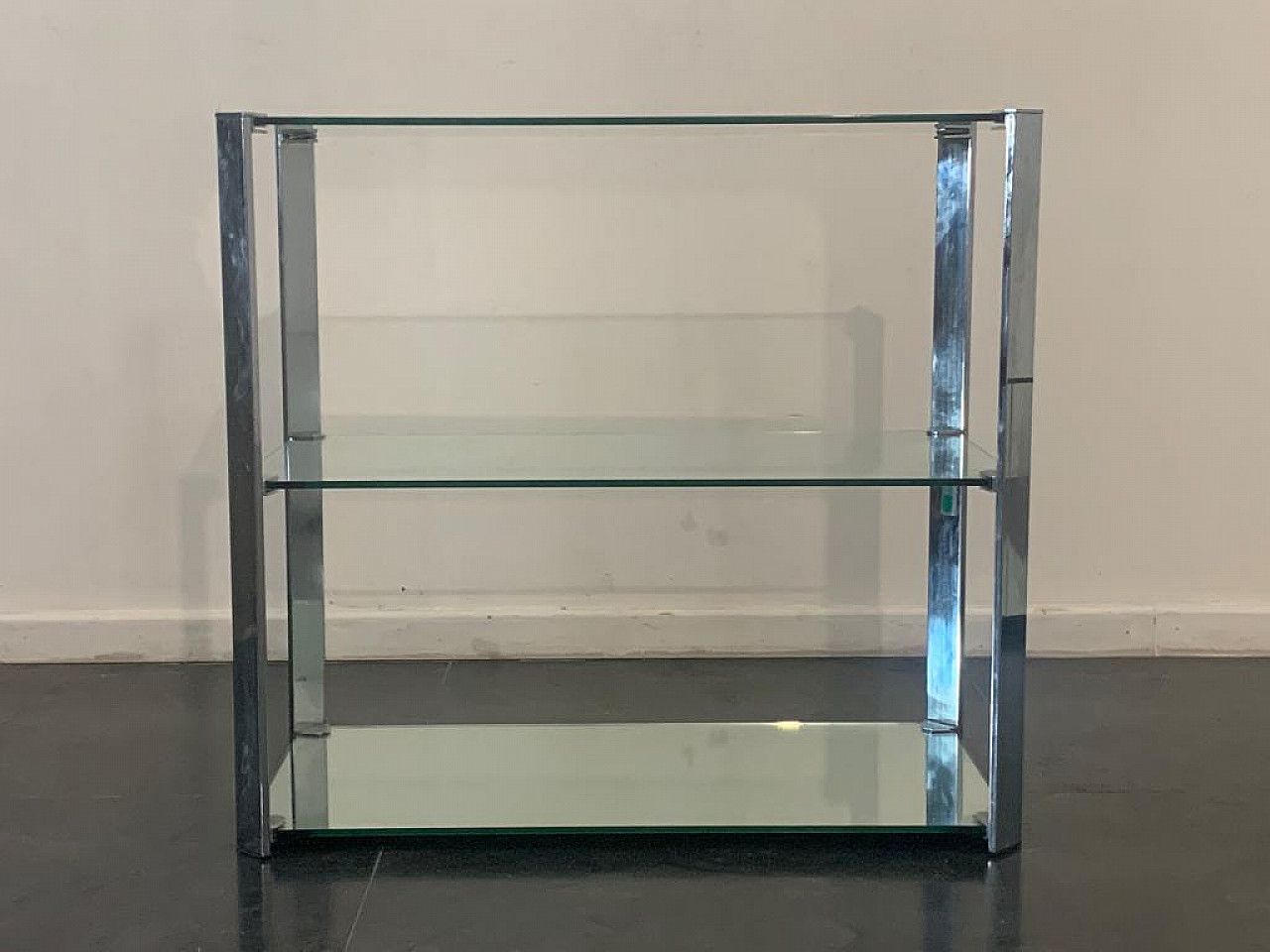 photo furniture Crystal And Steel Coffee Table And Small Cabinet For Living Room 1970s