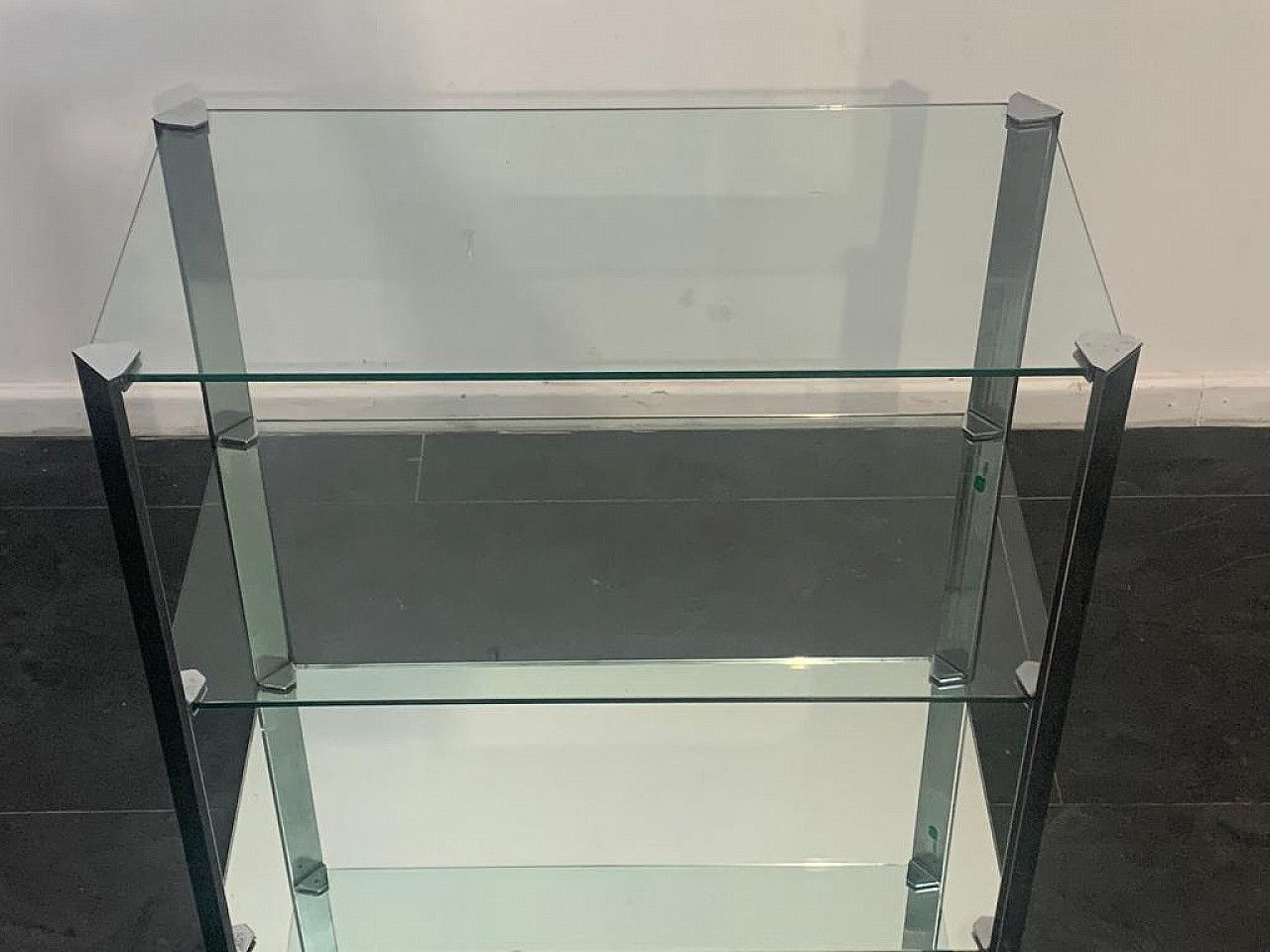 photo for sale Crystal And Steel Coffee Table And Small Cabinet For Living Room 1970s