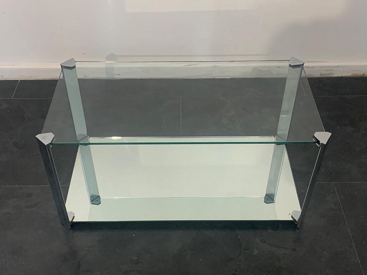 Furniture Crystal And Steel Coffee Table And Small Cabinet For Living Room 1970s photo