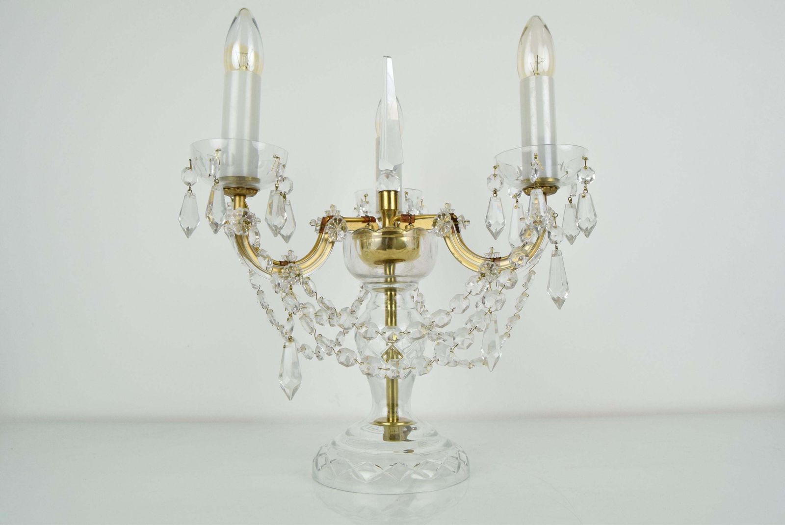 Mid Century Crystal Glass Table Lamp By Kamenicky Senov,1960's. photo for sale