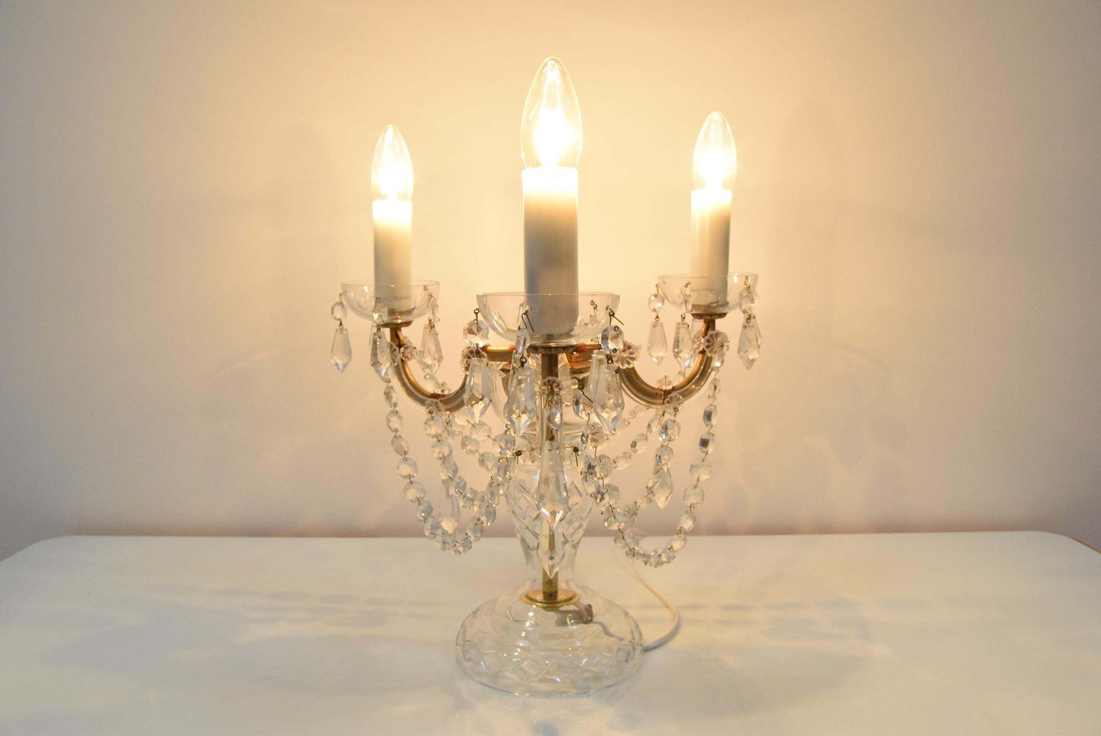 Mid Century Crystal Glass Table Lamp By Kamenicky Senov,1960's. photo vinterior