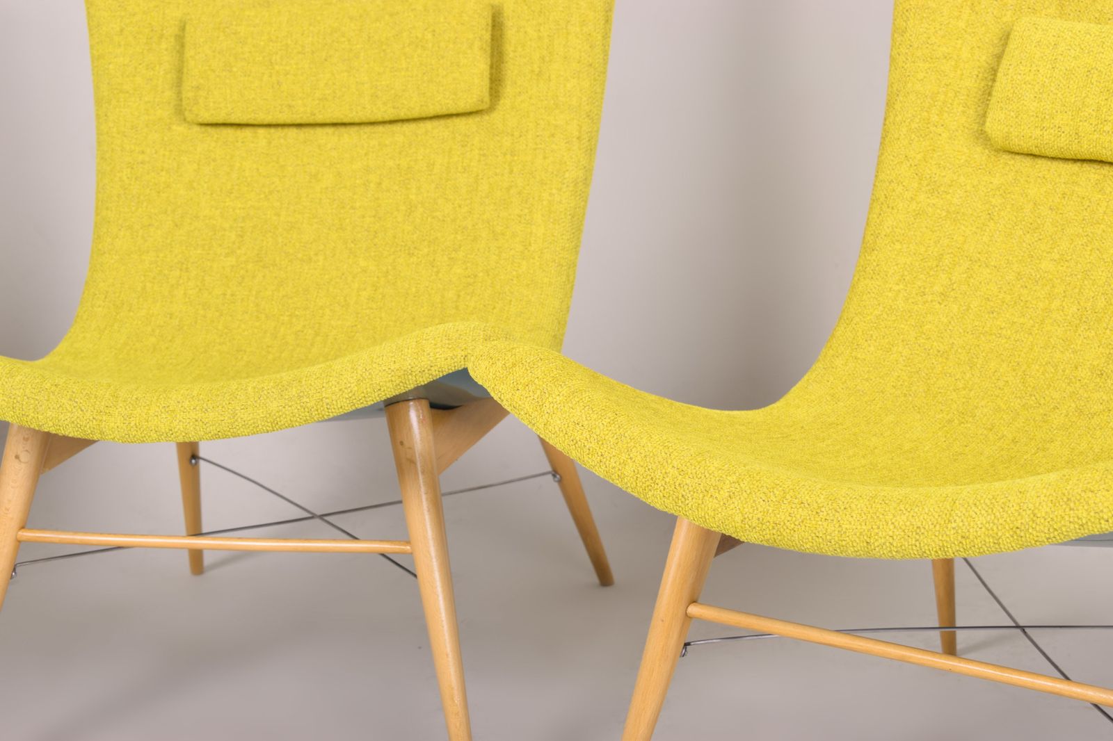 Yellow And Blue Mid Century Armchairs, Made In 1950s Czechia. Fully Restored. photo vinterior