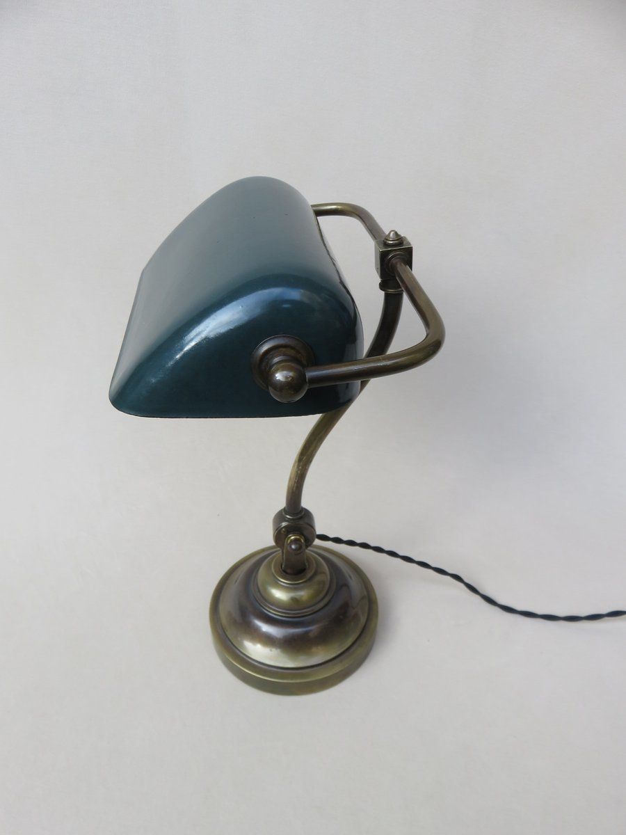 Art Nouveau Enameled Brass Banker's Lamp photo for sale