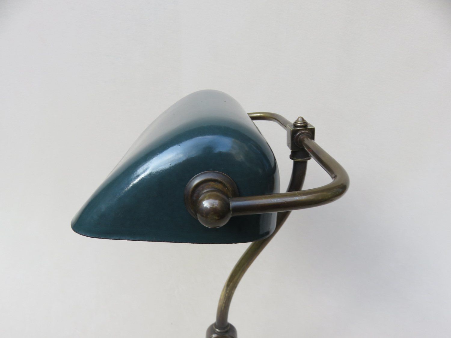 2502.4 Art Nouveau Enameled Brass Banker's Lamp photo