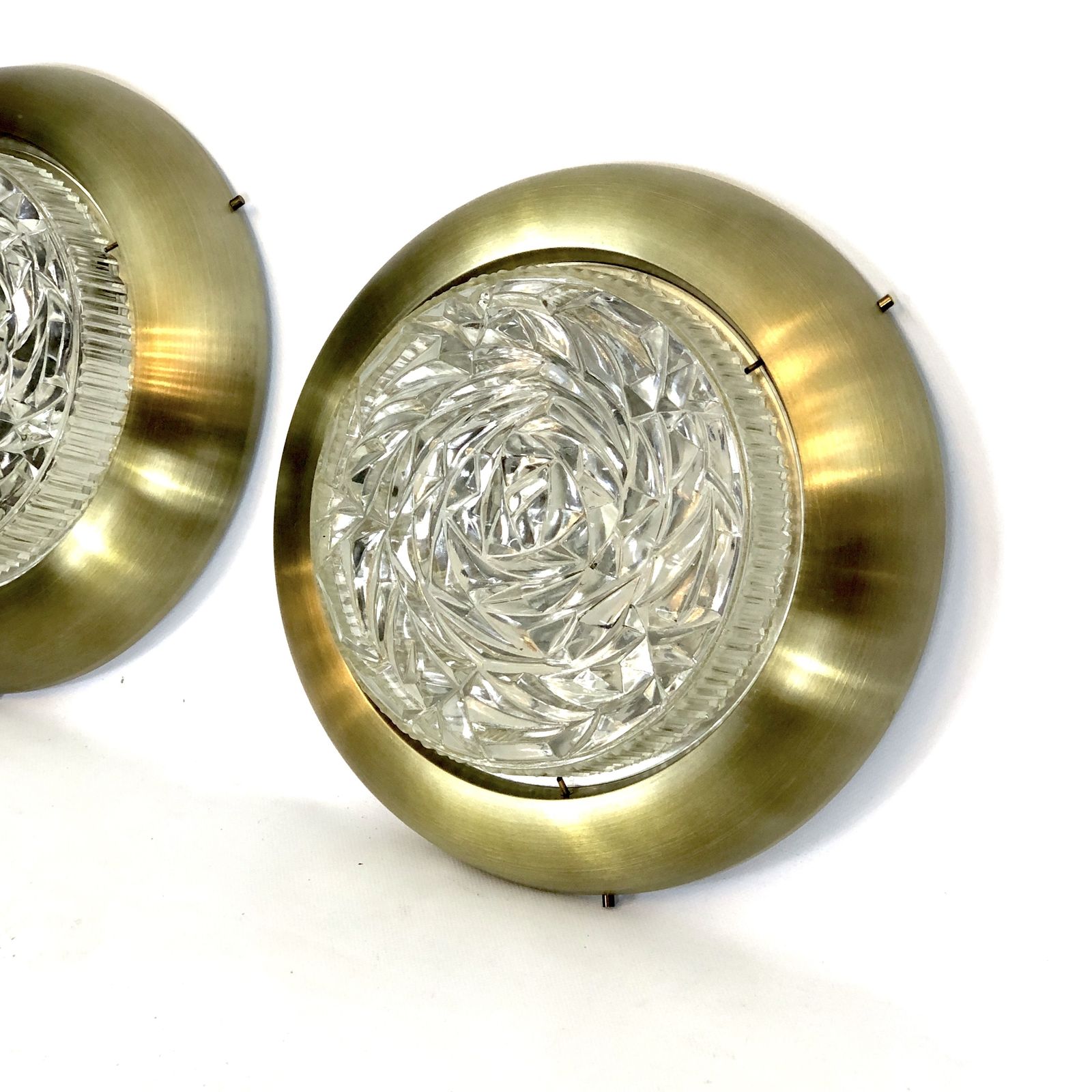 Stilux Milano, Mid Century Gild And Glass Ceiling Lamps Or Sconces. Set Of Two photo buy
