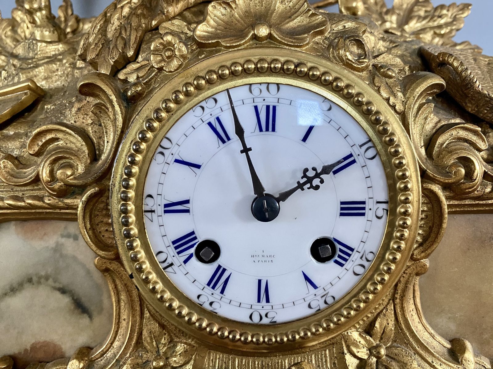 photo for sale Henry Marc Paris, Gilt Bronze Mantel Clock With Ad Mougin Movement