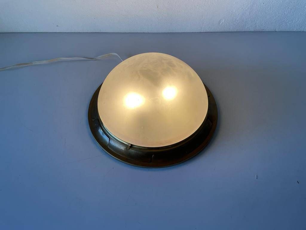 Italian Glass & Heavy Brass Base Ceiling Or Wall Lamp By Mod Dep Lamp Art, 1960s, Italy photo Lighting