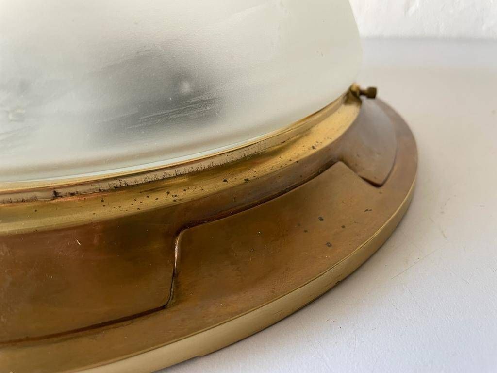 Italian Glass & Heavy Brass Base Ceiling Or Wall Lamp By Mod Dep Lamp Art, 1960s, Italy photo vintage