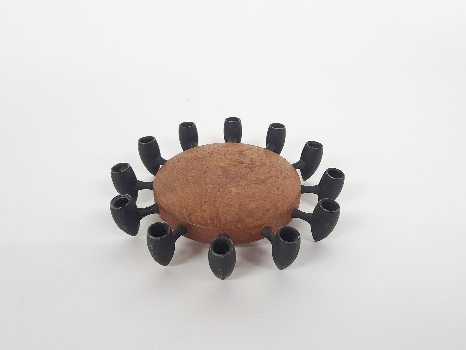 Ronde Teakhouten En Metalen Kandelaar Van Digsmed, Deens Design, 1964 photo vinterior