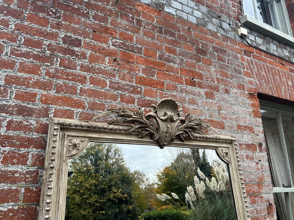 An Exceptional Large Antique French 19th Century Carved Wood & Gesso Painted Mirror photo for sale
