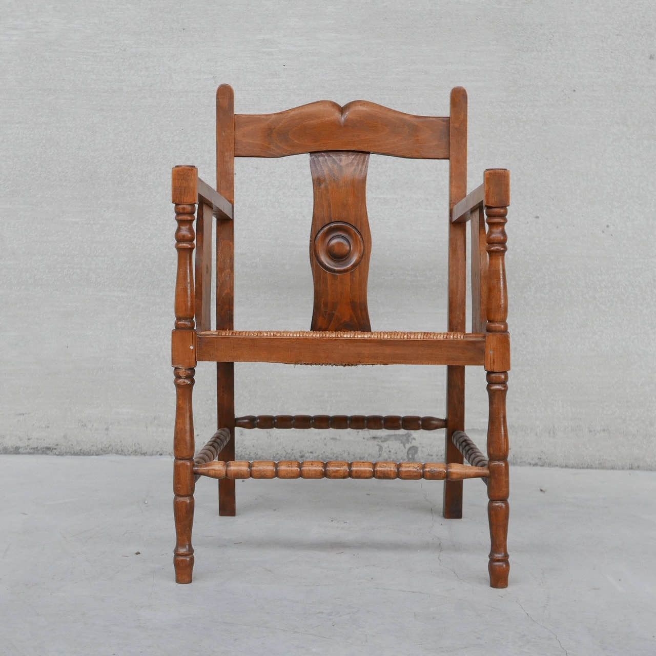 Two Pairs Of French Mid Century Rush Oak Armchairs