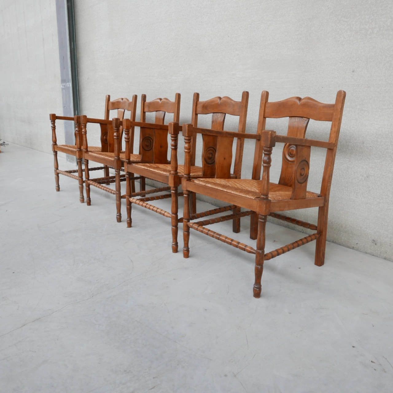 Two Pairs Of French Mid Century Rush Oak Armchairs photo furniture