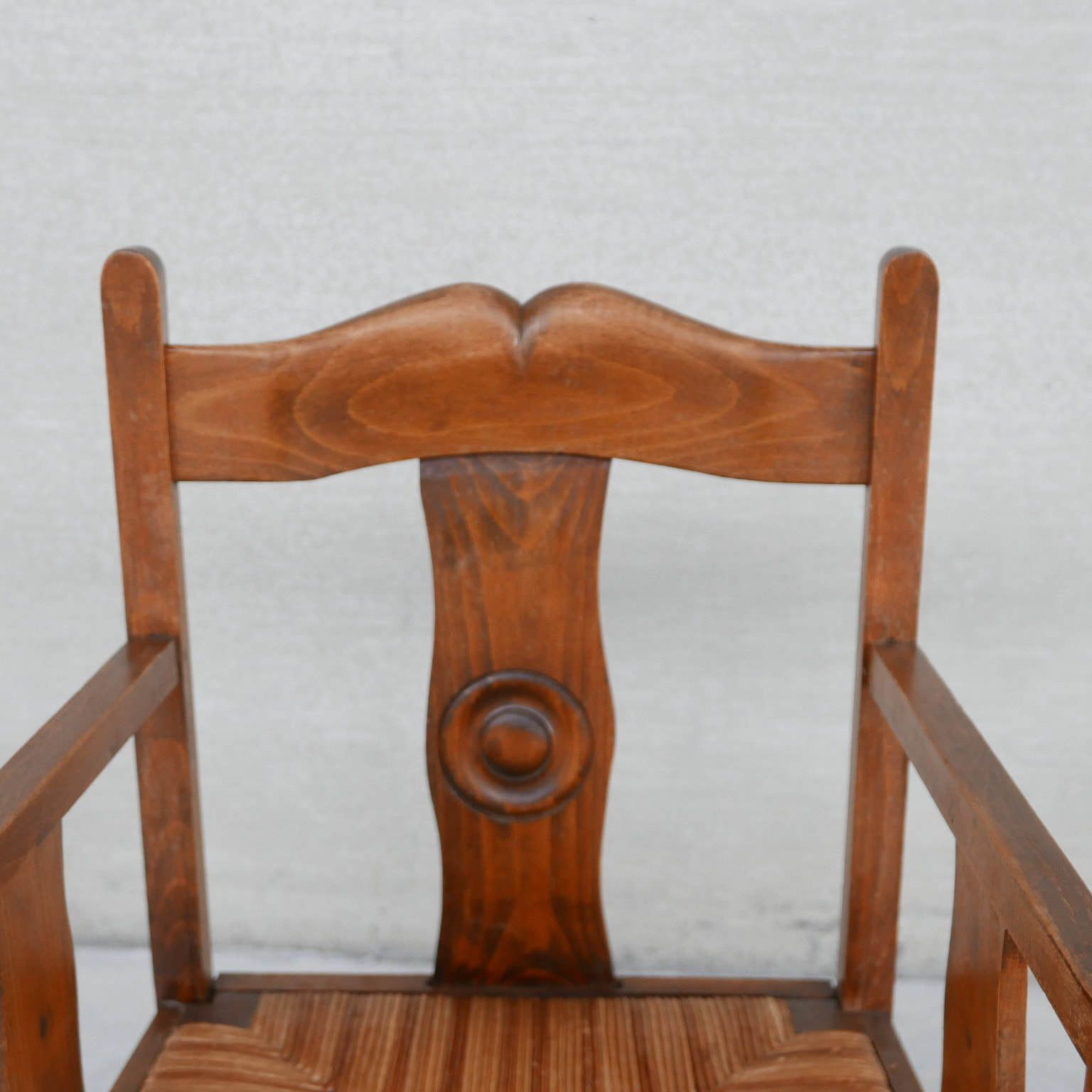 Furniture Two Pairs Of French Mid Century Rush Oak Armchairs photo