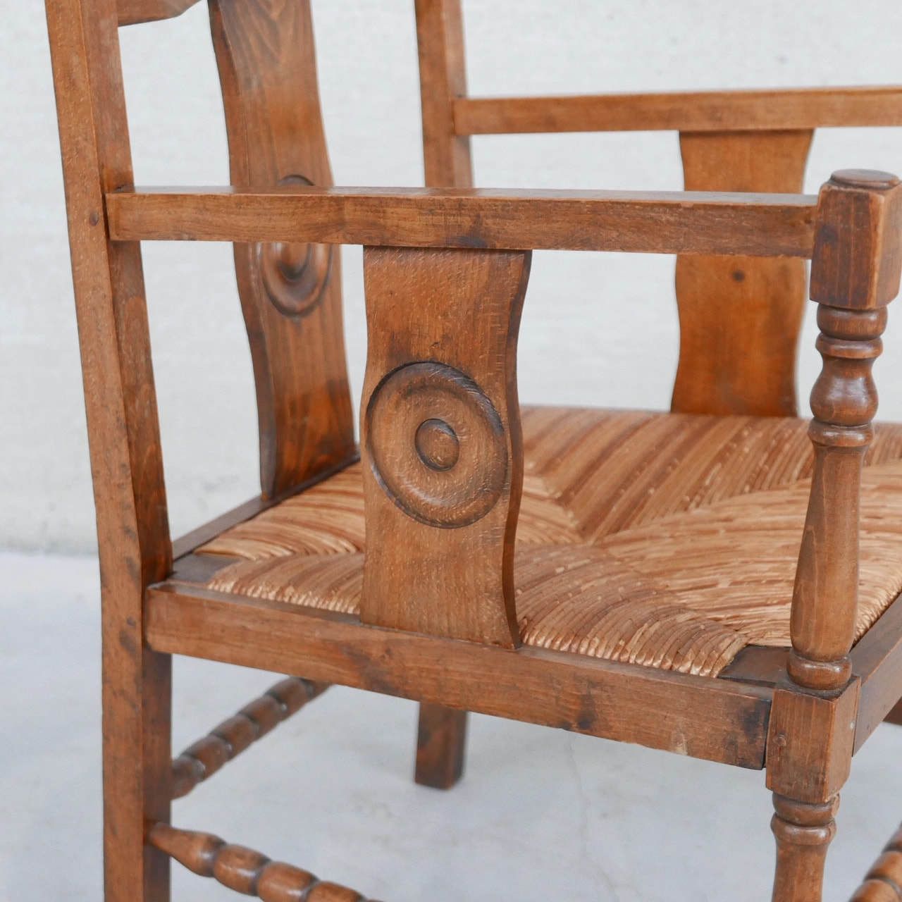 photo buy Two Pairs Of French Mid Century Rush Oak Armchairs