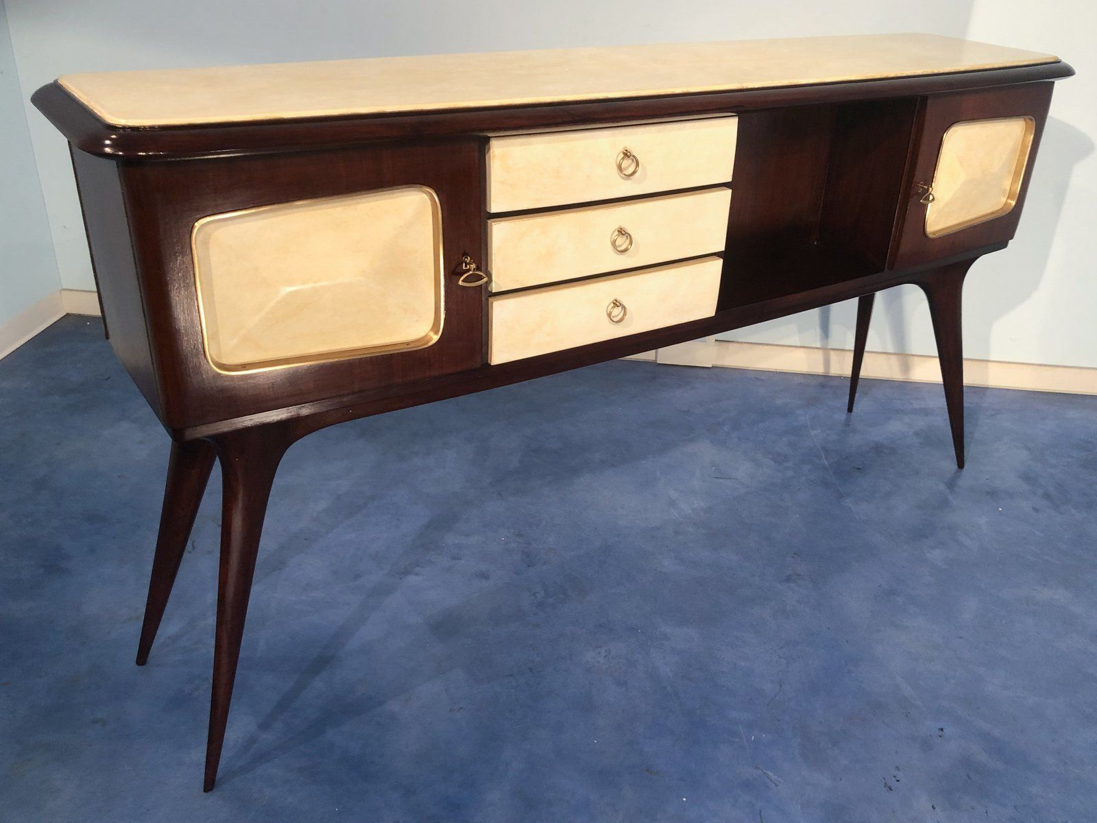 photo furniture Italian Parchment Center Sideboard By Guglielmo Ulrich, 1950s