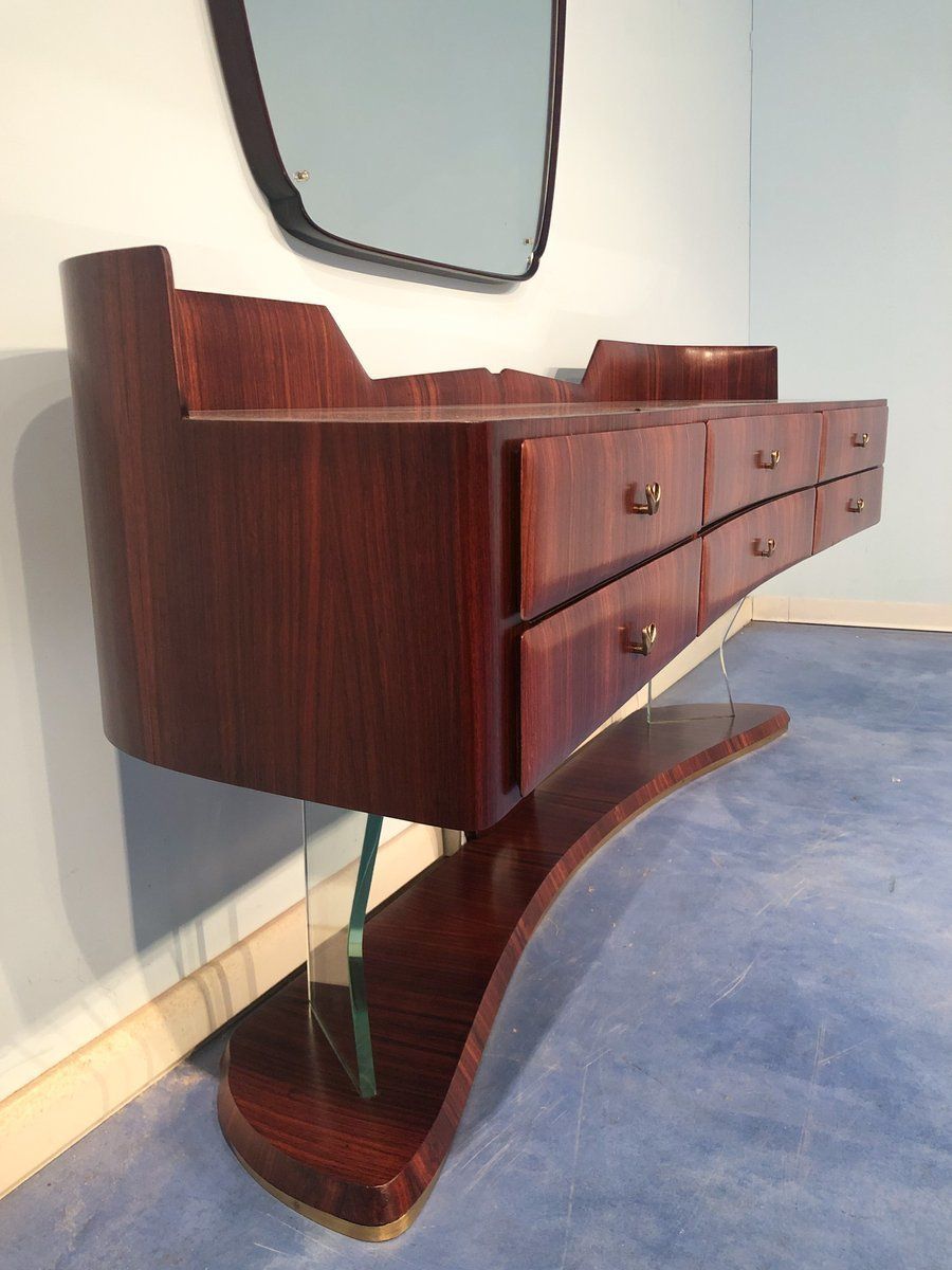 Mid Century Italian Sideboard In Rosewood With Mirror By Vittorio Dassi, 1950s photo vinterior