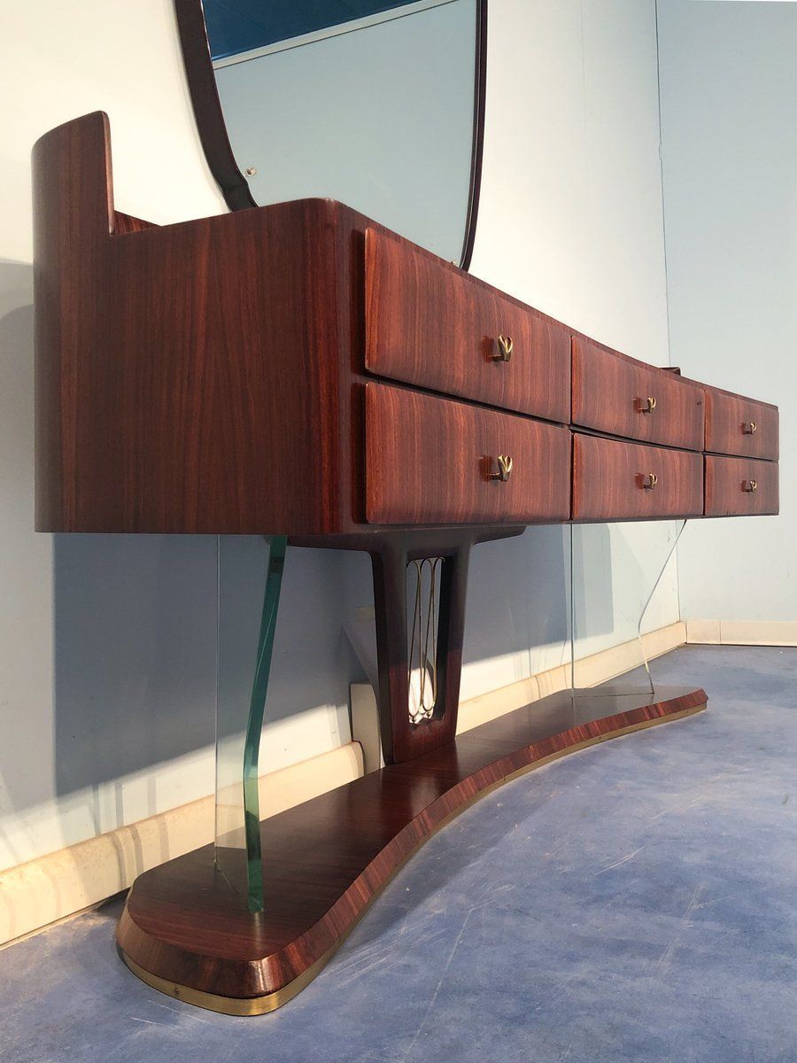 Mid Century Italian Sideboard In Rosewood With Mirror By Vittorio Dassi, 1950s photo buy