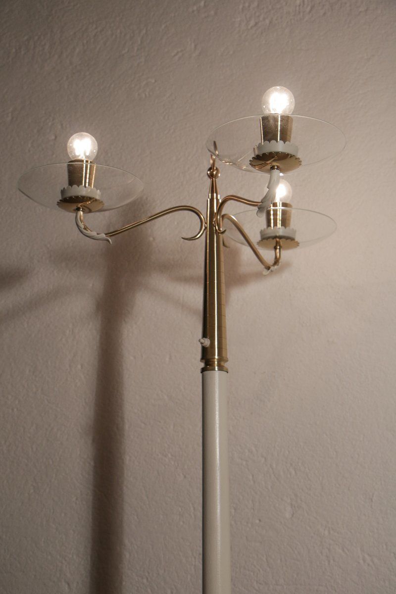 Mid Century Italian Ash & Polished Brass Floor Lamp In The Style Of Pietro Chiesa, 1940s photo buy