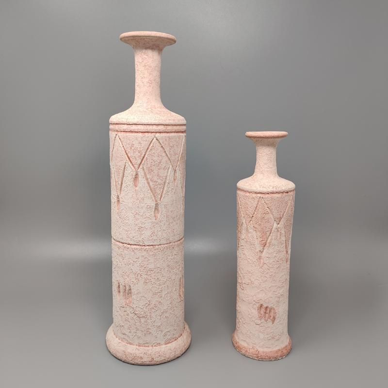 1970s Amazing Pair Of Vases In Ceramic In Antique Pink Color. Made In Italy photo for sale