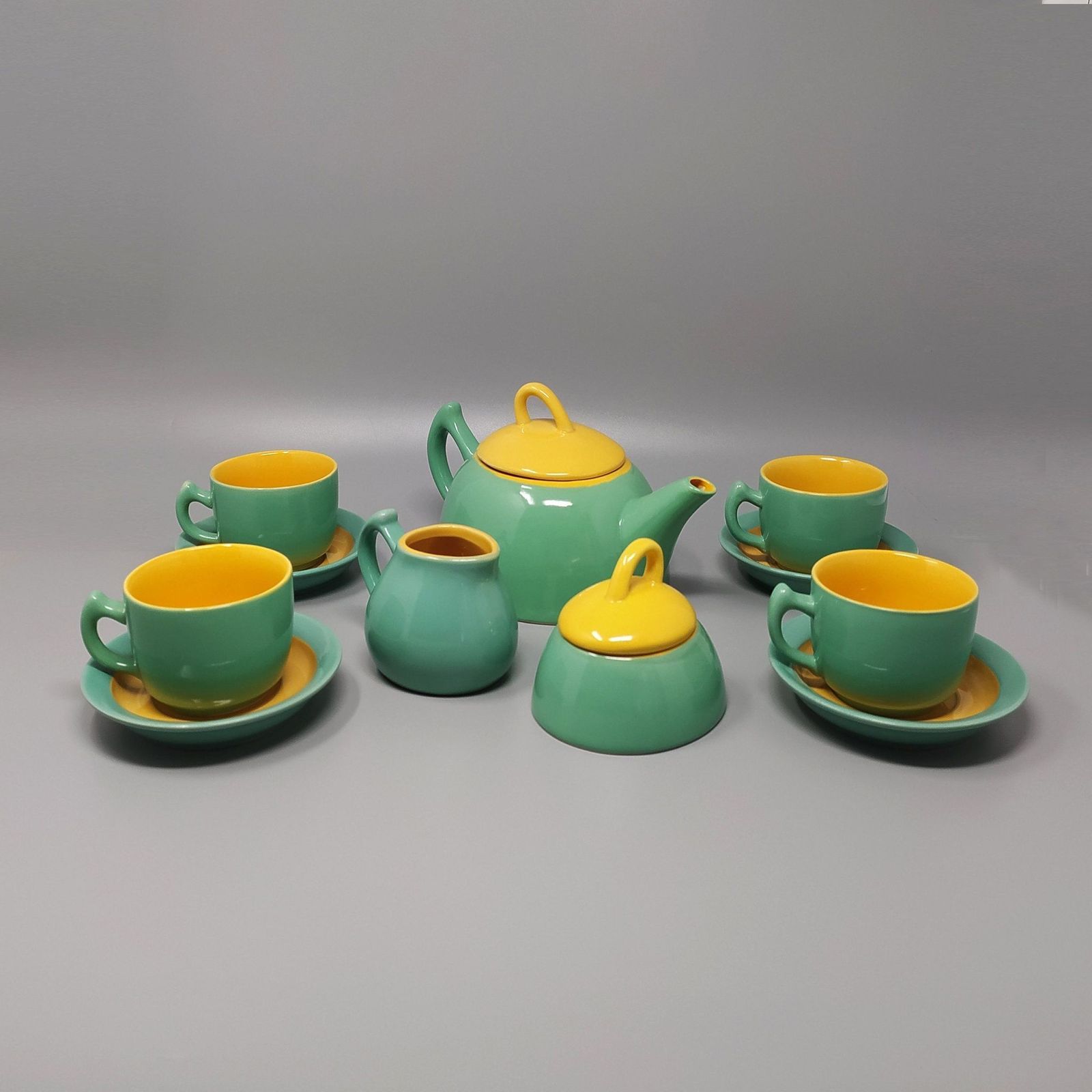 1980s Gorgeous Green And Yellow Tea Set/Coffee Set In Ceramic By Naj Oleari. Made In Italy photo furniture