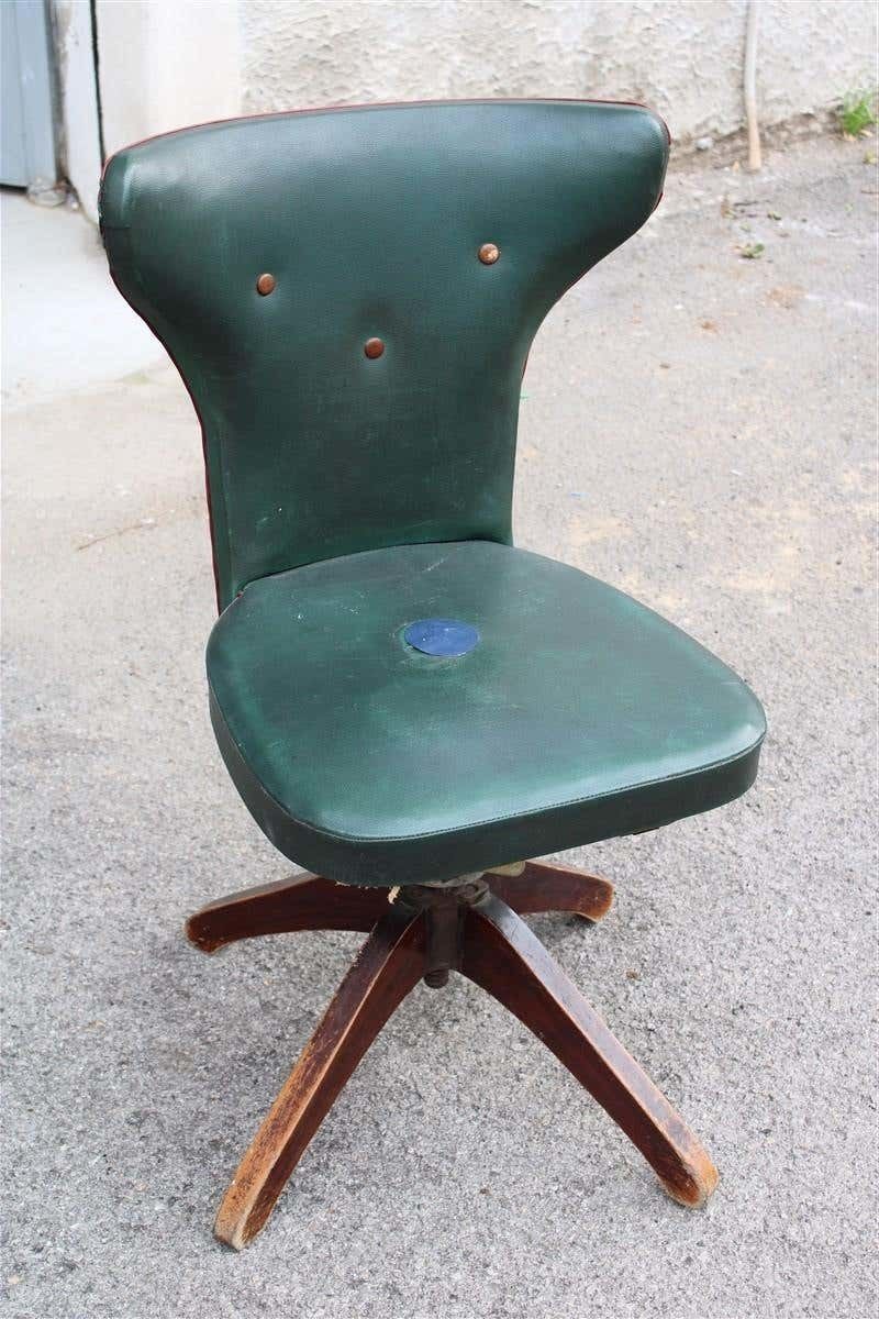 Green Mid Century Swivel Italian Chair Office Feet Wood Melchiorre Bega Style photo vinterior