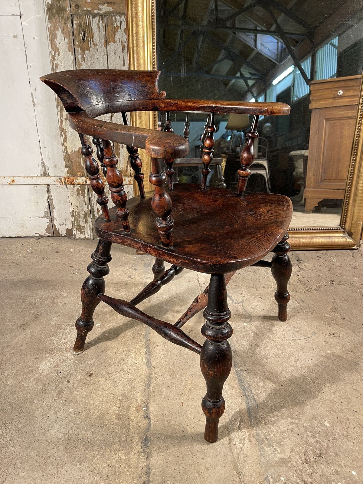 A Beautiful Early Antique Elm Elbow Captains Chair photo 345.0