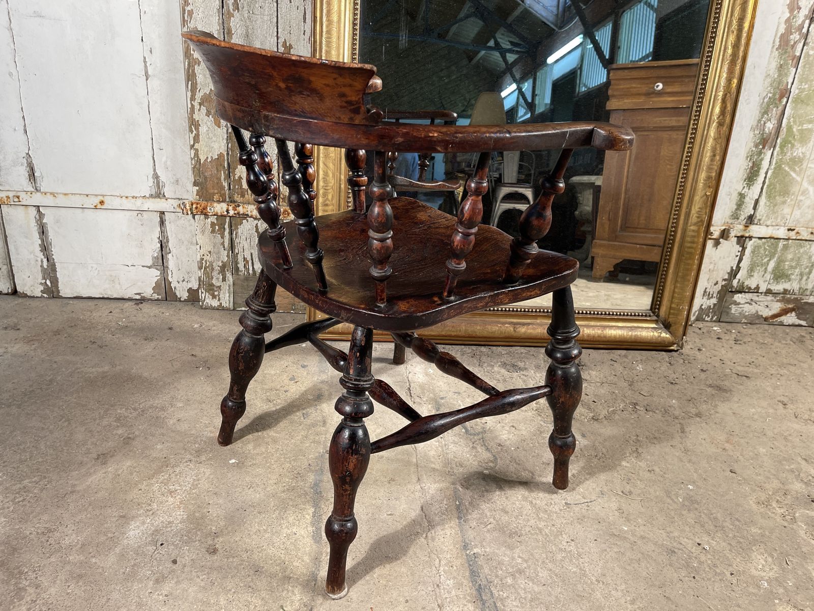 A Beautiful Early Antique Elm Elbow Captains Chair photo vinterior