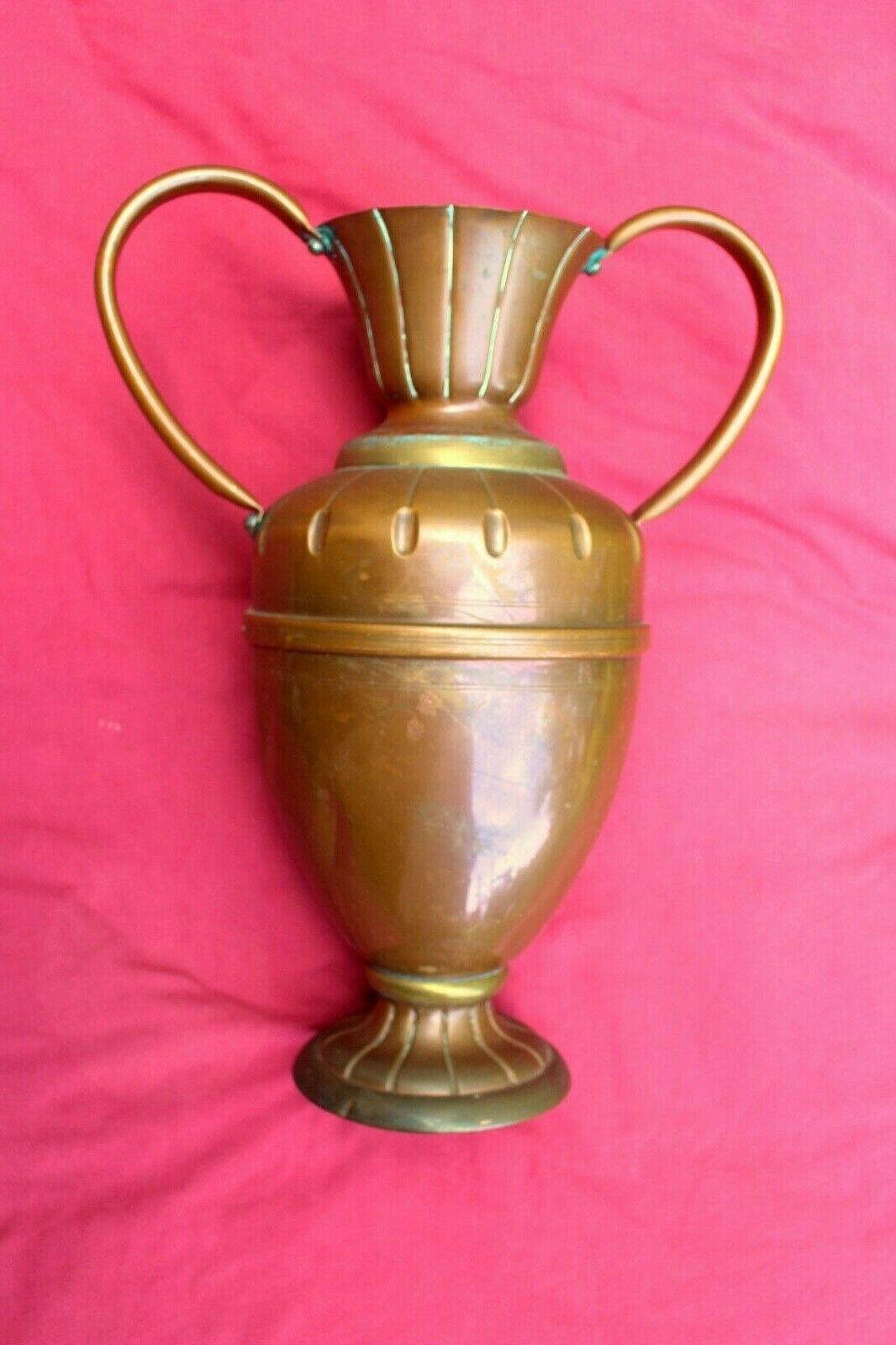 Large Antique French Vintage Handmade Copper Pot Vase Flower Jar 50 X 40 Cm