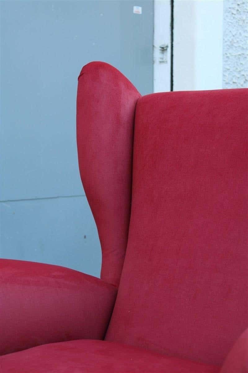 photo furniture Paolo Buffa Mid Century Armchair Red Velvet High Back, 1950s