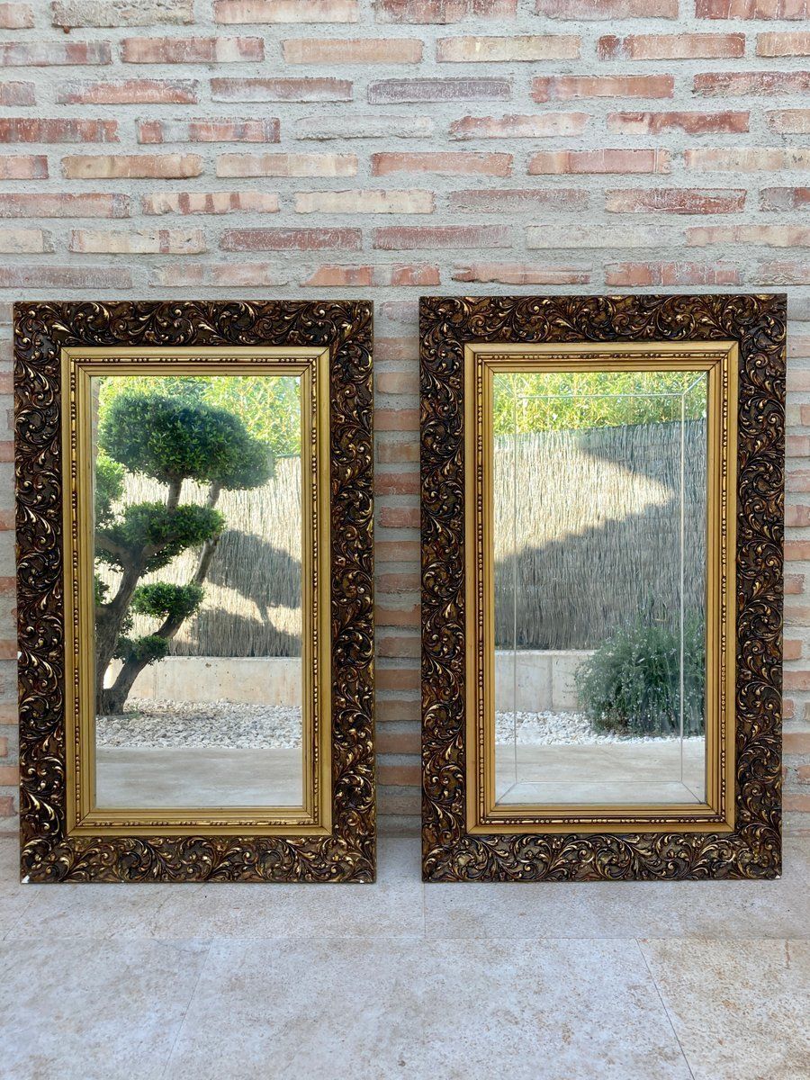 Early 20th Century Spanish Beveled Mirrors With Gold Frames, Set Of 2