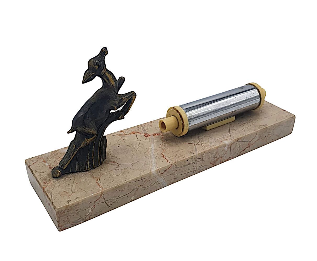 A Lovely French Art Deco Perpetual Desk Calendar With A Bronze Leaping Deer photo for sale