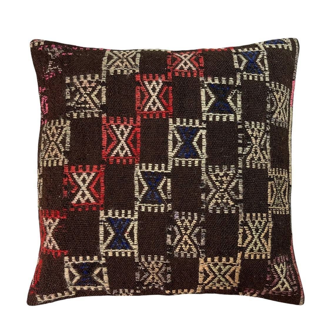 Anatolian Handwoven Kilim Pillow Cushion Cover Kilim Pillow Cover Tribal Pillow Ethnic Kelim Kissenbezug  60x60 Cm Kilim Cushion Cover
