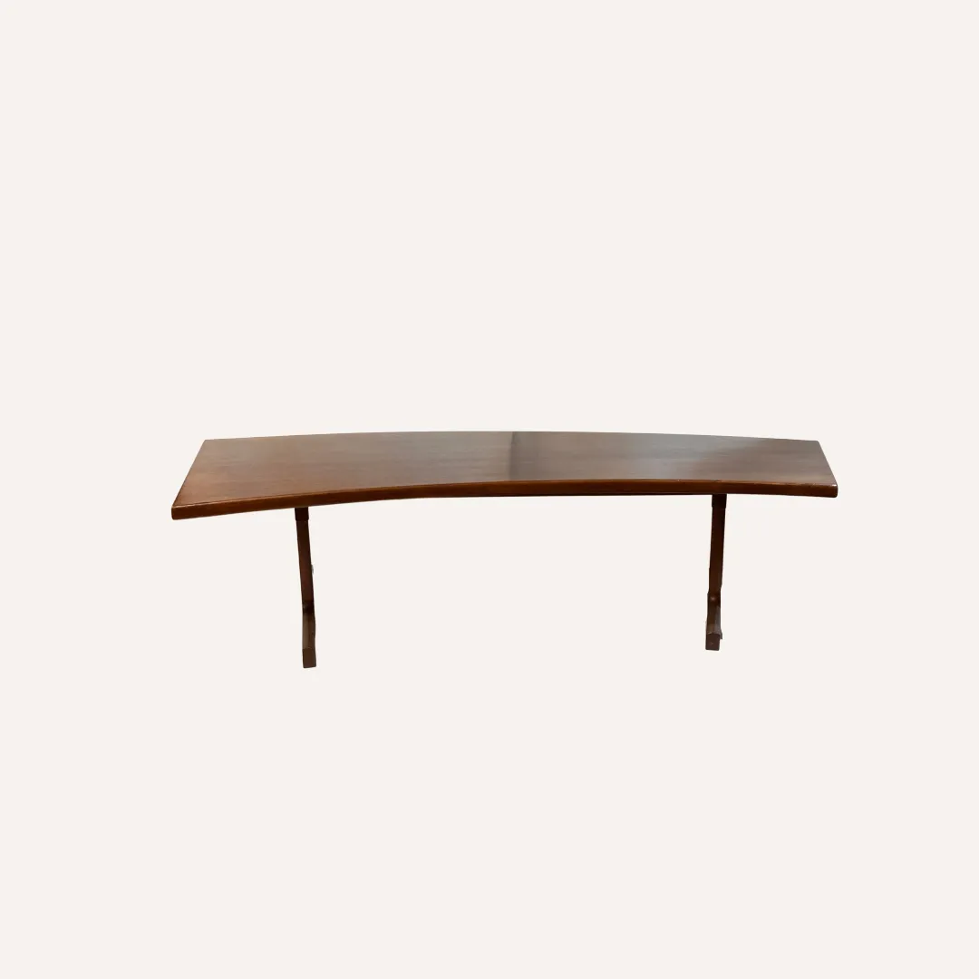 Teak Veneered Kidney Shaped Curved Coffee Table photo vinterior