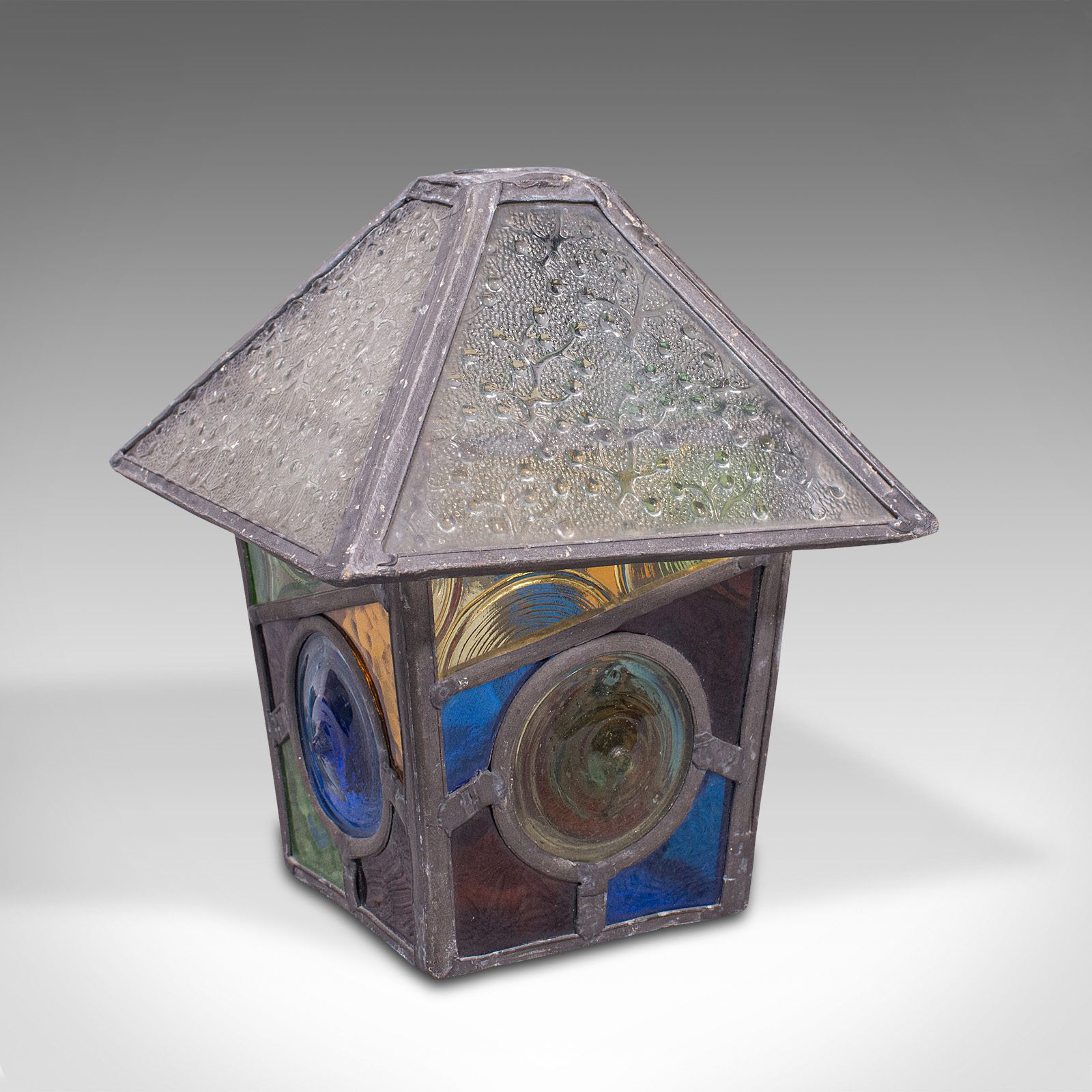 Antique Decorative Lantern Hood, English, Stained Glass, Lamp Shade, C.1900