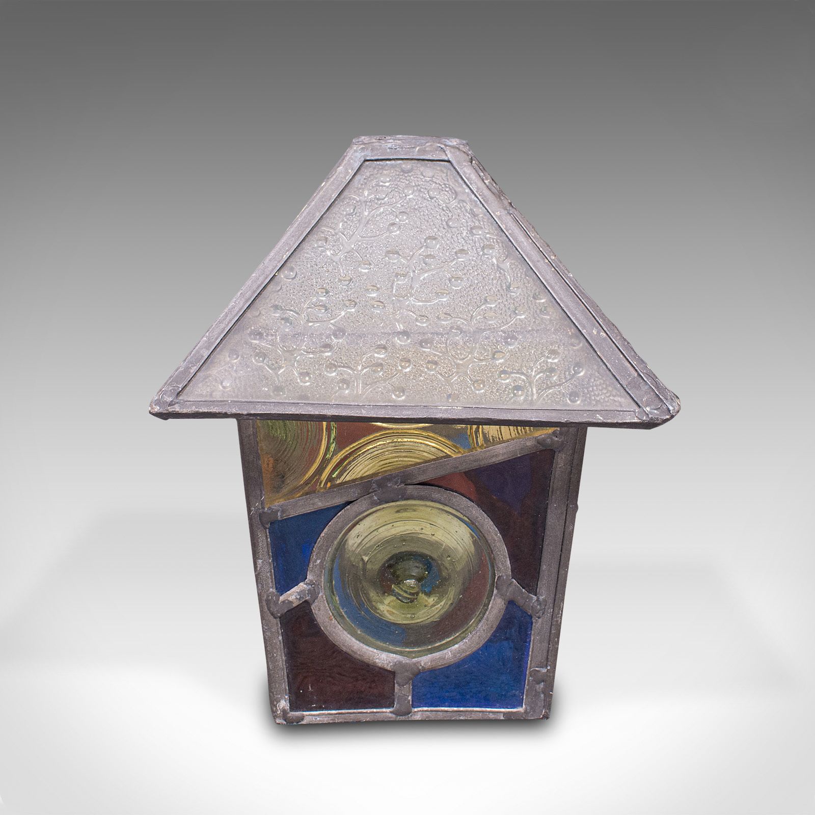 Antique Decorative Lantern Hood, English, Stained Glass, Lamp Shade, C.1900 photo vintage